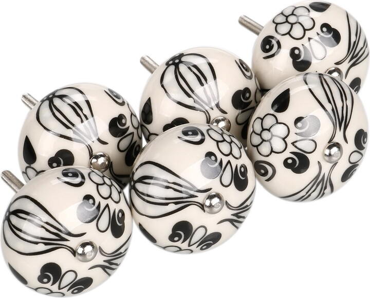 Unique Bargains Vintage Shabby Chic Hand Painted Ceramic Cabinet Knobs Drawer Kitchen Dresser Pulls Handles Black tillandsia 6 Pack