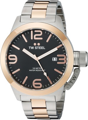 TW Steel Canteen Unisex Quartz Watch with Black Dial Analogue Display and Silver Stainless Steel Bracelet CB131