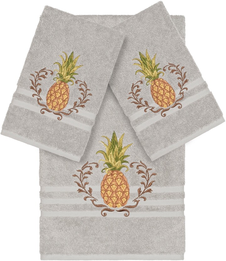 Authentic Hote and Spa Authentic Hotel and Spa Turkish Cotton Pineapple  Embroidered Light Grey 3-piece Towel Set - ShopStyle