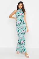 Thumbnail for your product : boohoo Woven High Neck Palm Maxi Dress
