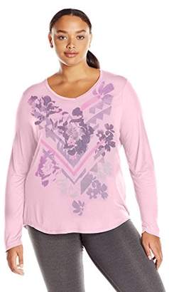 Just My Size Women's Plus Long Sleeve Graphic V-Neck Tee
