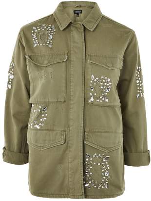 Petite crystal embroidered shacket