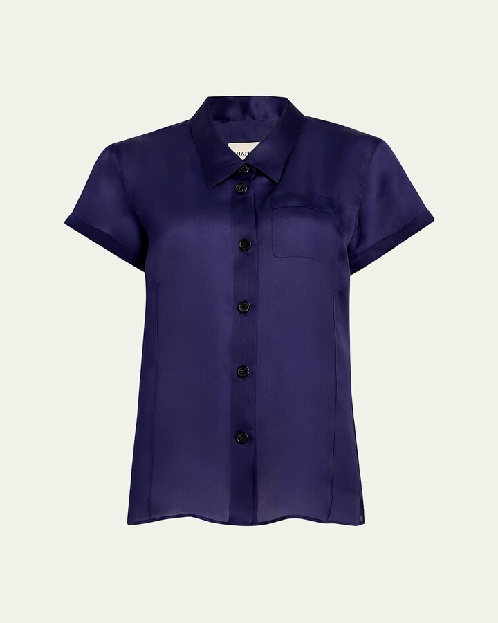 KHAITE Keefe Short-Sleeve Silk Shirt