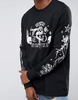 Thumbnail for your product : Criminal Damage Long Sleeve T-Shirt In Black With Skull Print