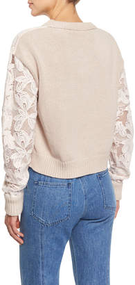 See by Chloe Floral Mesh Pullover Sweater, Powder