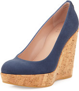 Thumbnail for your product : Stuart Weitzman Corkswoon Suede Wedge Pump, Blue Jeans
