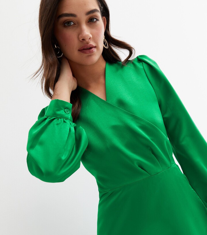 Cutie London Green Satin Long Sleeve Maxi Wrap Dress ShopStyle