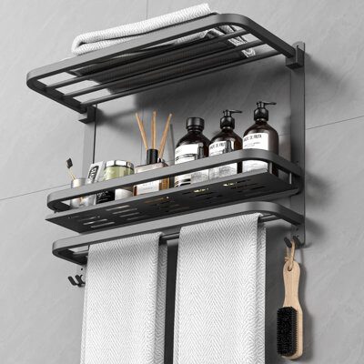 Towel Rack For Bathroom,Lavatory Towel Hanger With Wall Mount Towel Bars (Black)