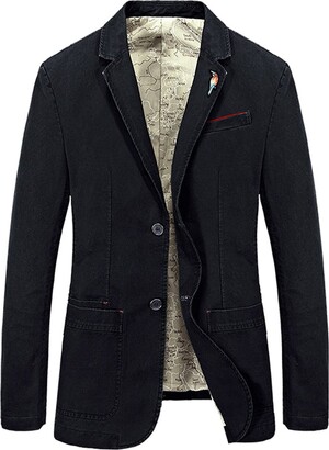 HDH Men's Blazer Casual Slim Fit Cotton Autumn Smart Two Buttons Business Suit  Jackets and Coat (Black - ShopStyle