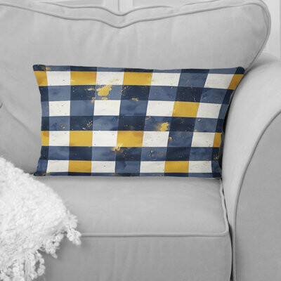 Blue Yellow Gingham Print I - Modern Lumbar Pillow