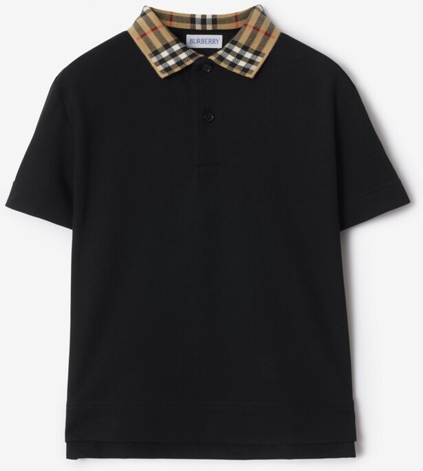 Burberry Childrens Check Collar Cotton Polo Shirt Size: 8Y