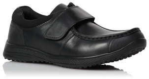 George Boys Black Leather Strap School Shoes