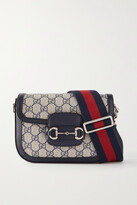 Thumbnail for your product : Gucci Horsebit 1955 Mini Leather-trimmed Printed Coated-canvas Shoulder Bag - Midnight blue - One size