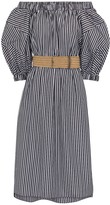 Thumbnail for your product : Brunello Cucinelli Striped cotton off-shoulder dress