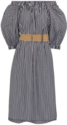 Brunello Cucinelli Striped cotton off-shoulder dress