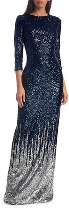 Teri Jon by Rickie Freeman Sequin-Embellished Knit Gown
