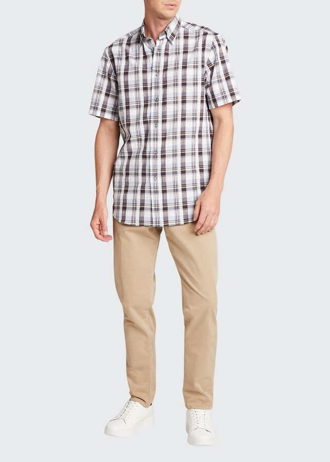 SK Studio Mens Short Sleeve Pocket Plaid Plus Size Shirt 