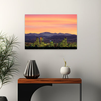Skyline And Mountains At Dusk Denver Colorado Usa Romantic Abstract Contemporary Architecture City Art