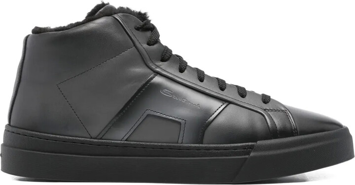 Santoni Leather Zip-Fastening High-Top Sneakers