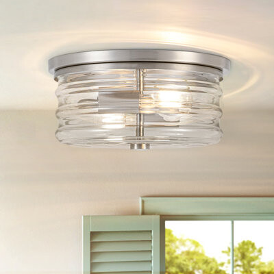 Latitude Run 2 - Light Clear Ribbed Glass Drum Flush Mount