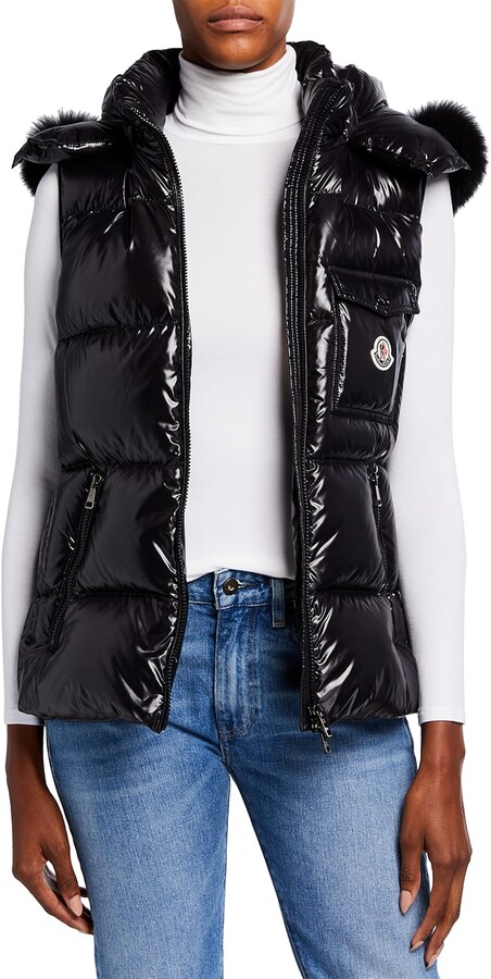 Moncler Balabio Nylon Laque Vest w/ Removable Fur Trim - ShopStyle