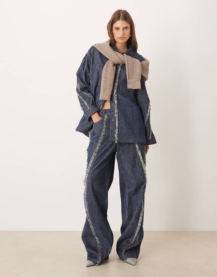 GHOSPELL denim cord jeans with frey detail In blue - part of a set