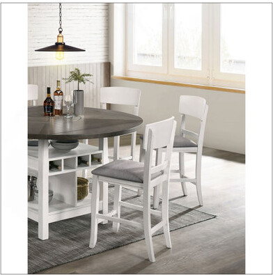 Hokku Designs Contemporary Counter Height Dining Chairs Set Of 2 Solid Wood Frame With Gray Padded Fabric Seat Modern And Durable