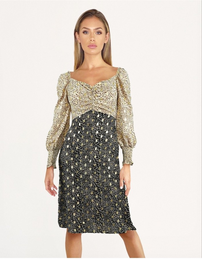 little mistress foil print midi dress