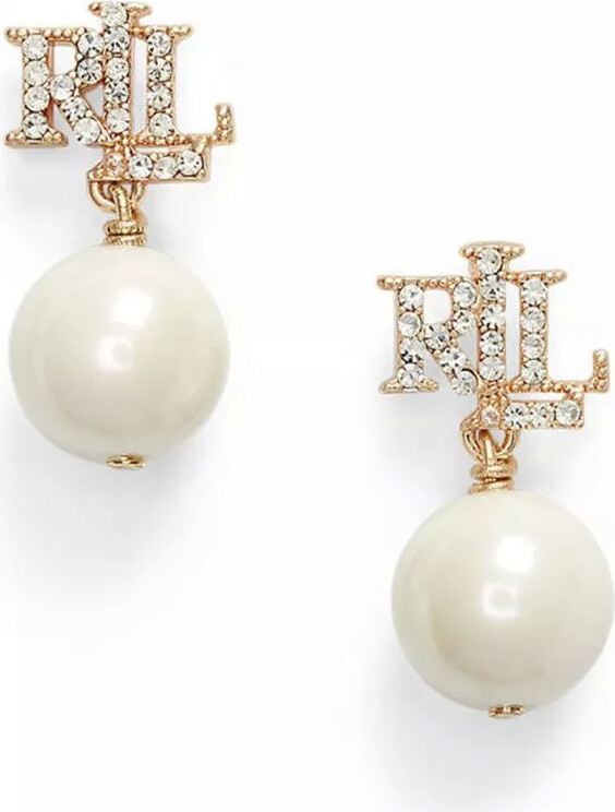 Ralph Lauren Ralph Cubic Zirconia Logo Pearl Drop Earrings ShopStyle