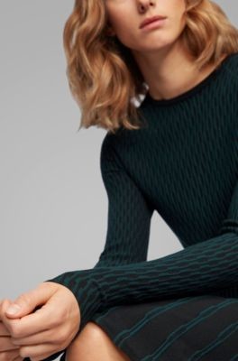 HUGO BOSS Long-sleeved dress in two-tone knitted jacquard