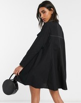 Thumbnail for your product : ASOS DESIGN cotton trapeze shirt dress with contrast stitching
