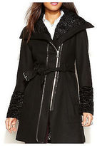 Thumbnail for your product : GUESS Wool coat asymmetrical zipper black Faux Fur Trim Belted Coat new