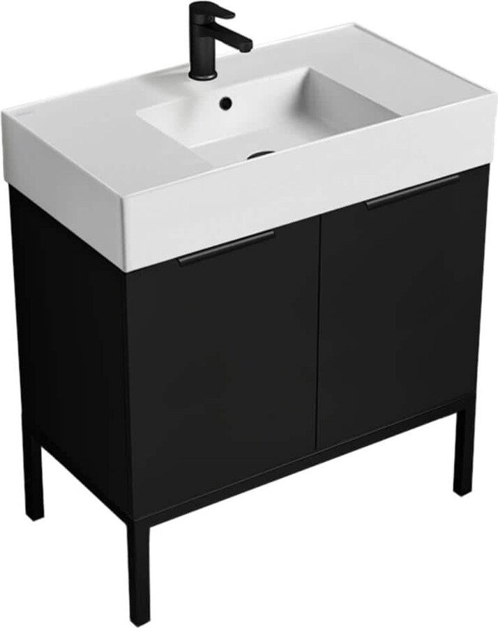 Nameeks Derin 31.9 in. W x 17.3 in. D x 34.65 in. H Modern Bathroom Vanity in Matte Black With White Ceramic Top