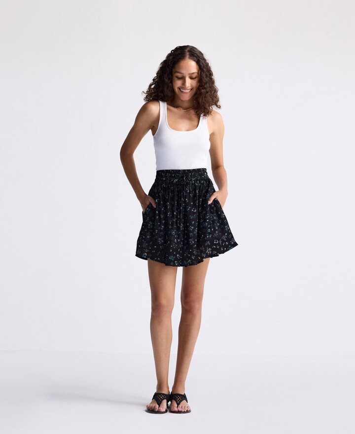 Reistor Women's Drawstring Short Skirt in Blue Florals