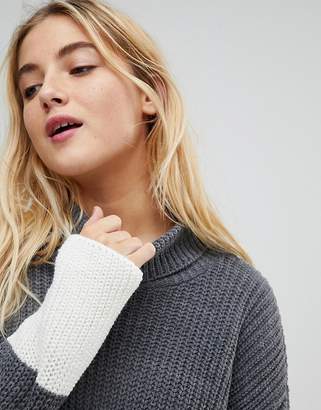 Daisy Street High Neck Knitted Sweater In Contrast Knit