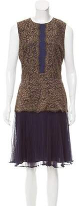 Marchesa Voyage Plissé-Accented Lace Dress w/ Tags