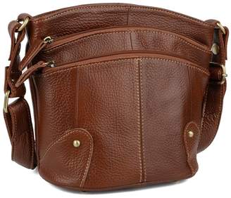 Yaluxe Women's Cowhide Genuine Leather Multi Zipper Small Purse Crossbody Shoulder Bag Brown