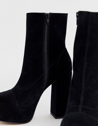 ASOS Design DESIGN Eclipse premium suede platform ankle boots in black