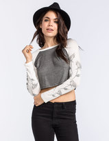 Thumbnail for your product : Lily White Floral Sleeve Womens Crop Baseball Tee