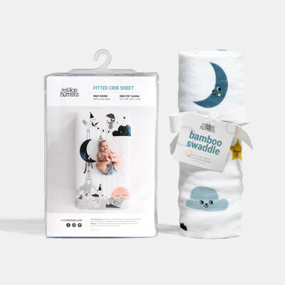 Rookie Humans Moon's Birthday Fitted Sheet and Swaddle Bundle