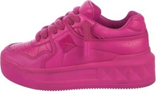 Valentino Leather Low Top Chunky Sneakers Pink Rockstud Accents Round-Toes with Studded Accents Platform Lace-Up Closure at Uppers Unfortunately, due to restrictions, this item may not be eligible for shipping in all areas.