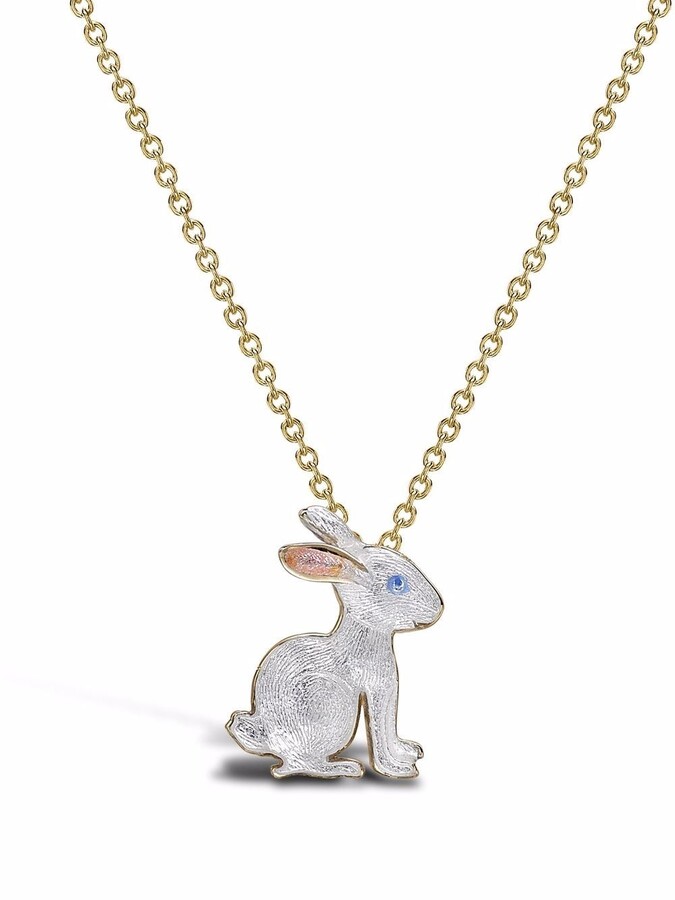 INTERESTPRINT Rabbits Pattern Bunnies Unisex Jewelry Necklace with Rhinestone Bezel Pendant 