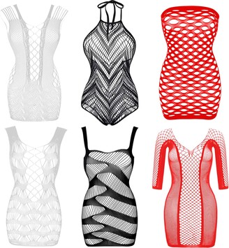 Virceivr Fishnet Lingerie for Women Fishnet Bodysuit Lace Bodysuits Sexy  Babydoll Nightwear (6 Pcs) - ShopStyle Shapewear