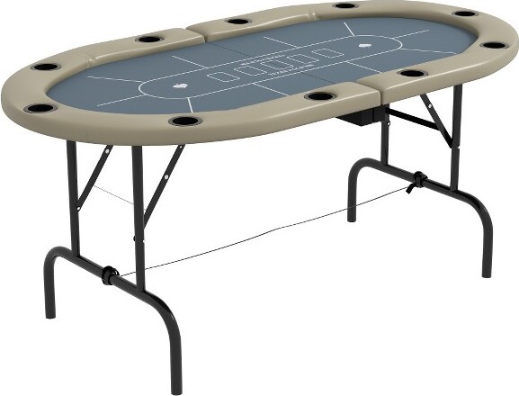 RacxilySoozierPokerTableFoldable,70"OvalBlackjackCasinoTexasHoldemPokerGameTablefor10PlayerswithCupHolders,BlueandBrown