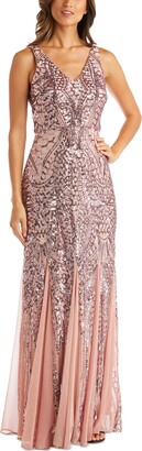 Nightway Petite Sleeveless Pleated Sequin Embellished Gown