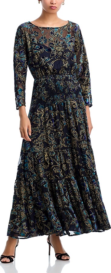 Aqua Velvet Burnout Maxi Boho Dress - Exclusive