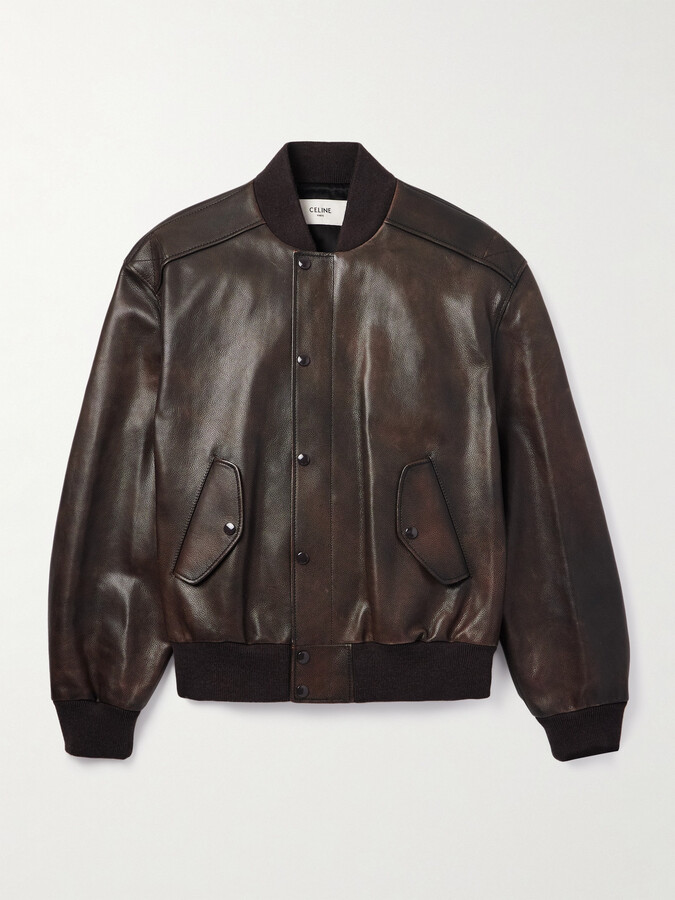 Celine Teddy Full-Grain Leather Bomber Jacket
