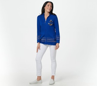 Quacker Factory Zip Front Embellished Knit Cardigan with Pockets