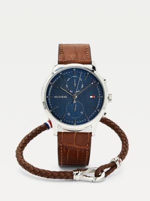 tommy hilfiger decker leather watch 48m