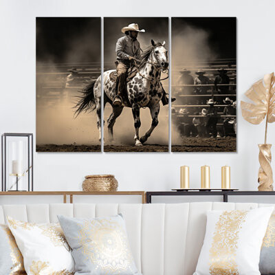 Western Wild West Show On Canvas 3 Pieces Print